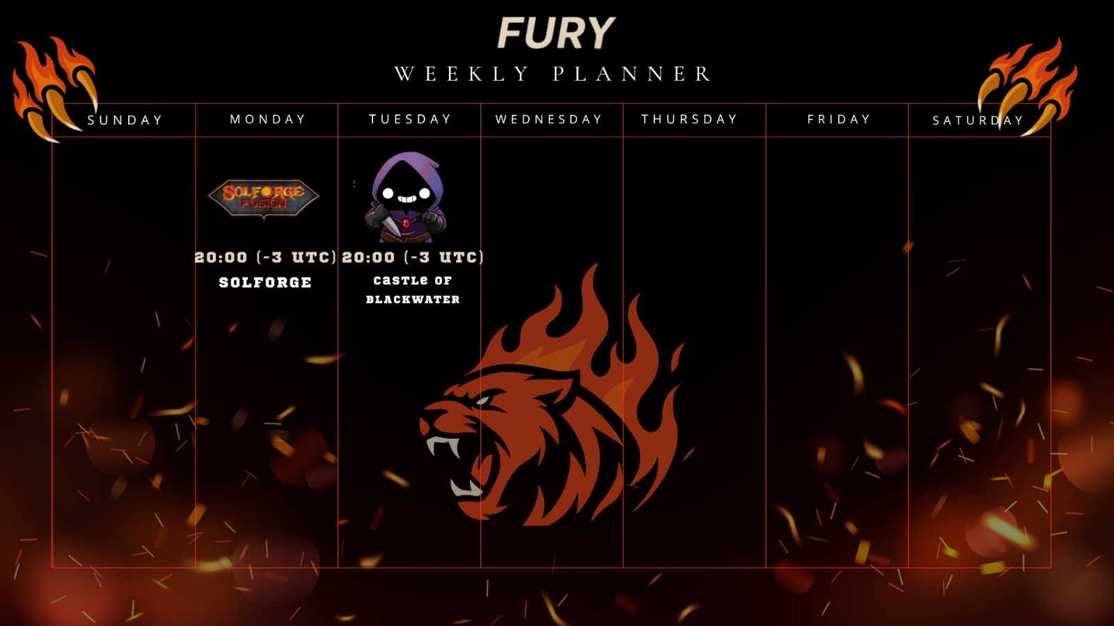 Weekly Gaming Calendar